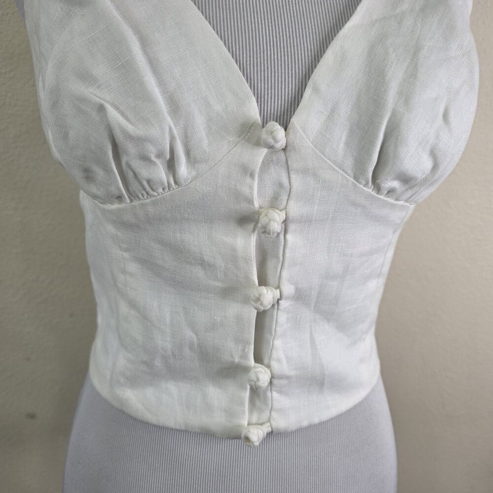 vix paula hermanny Ivory 100% Linen Corset Crop Top Shirt Size Small Minimalist - Picture 2 of 9
